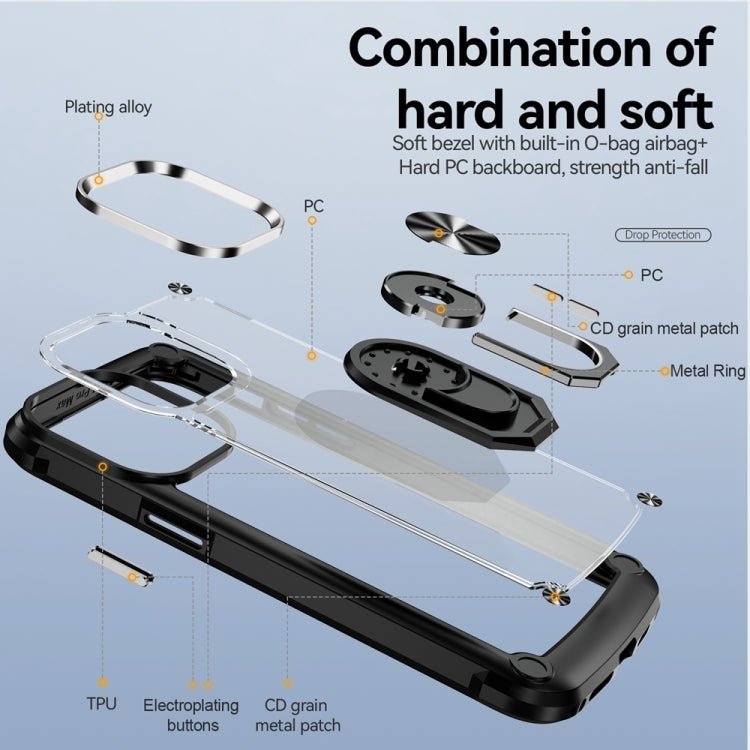 TPU + PC Lens Protection Phone Case with Ring Holder - For iPhone 15 / 15 Pro / 15 Plus