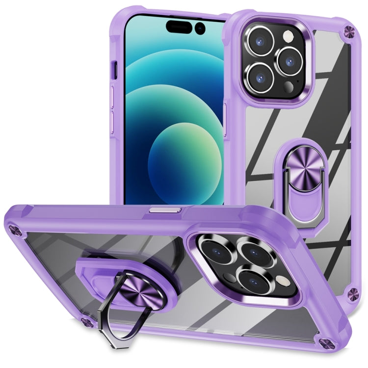 TPU + PC Lens Protection Phone Case with Ring Holder - For iPhone 15 / 15 Pro / 15 Plus