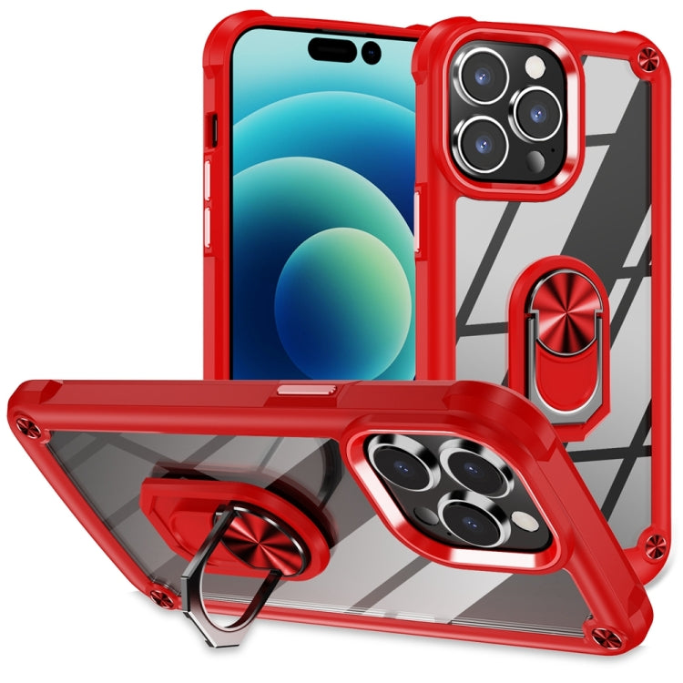 TPU + PC Lens Protection Phone Case with Ring Holder - For iPhone 15 / 15 Pro / 15 Plus
