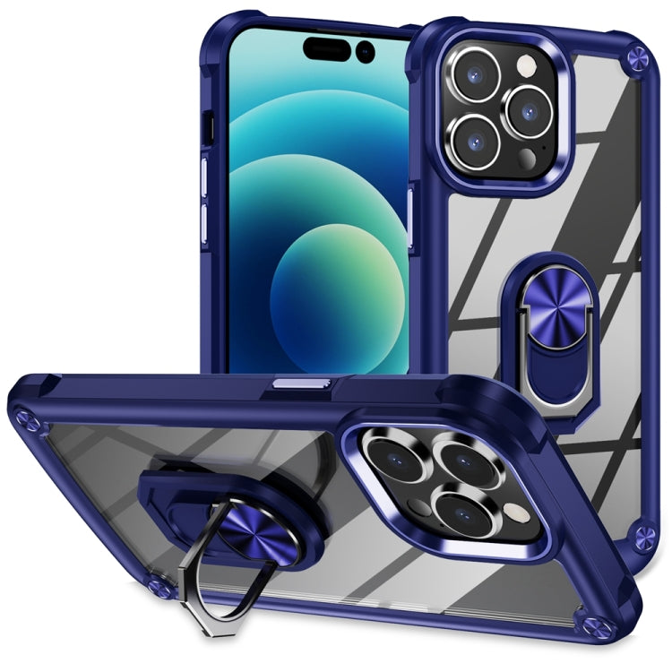TPU + PC Lens Protection Phone Case with Ring Holder - For iPhone 15 / 15 Pro / 15 Plus