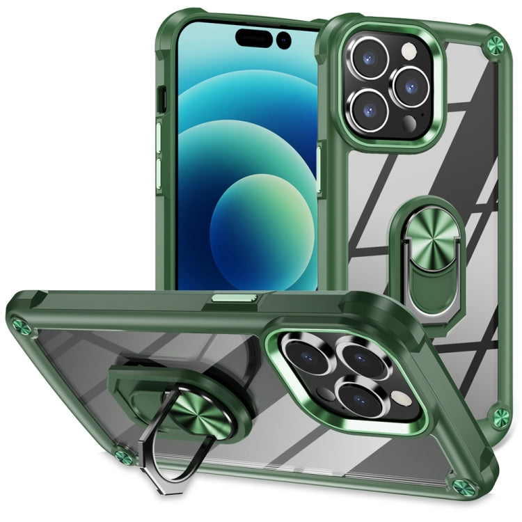 TPU + PC Lens Protection Phone Case with Ring Holder - For iPhone 15 / 15 Pro / 15 Plus