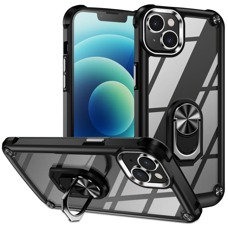 TPU + PC Lens Protection Phone Case with Ring Holder - For iPhone 15 / 15 Pro / 15 Plus