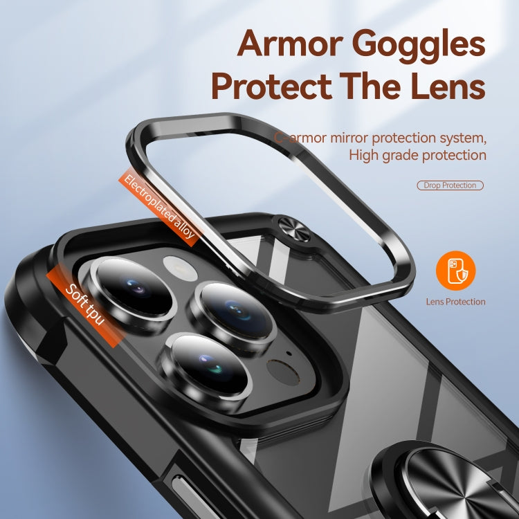 TPU + PC Lens Protection Phone Case with Ring Holder - For iPhone 16 Pro / 16 Plus / 16 / 15 Pro Max