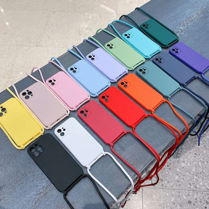 Crossbody Lanyard Liquid Silicone Case - For iPhone 15 Pro