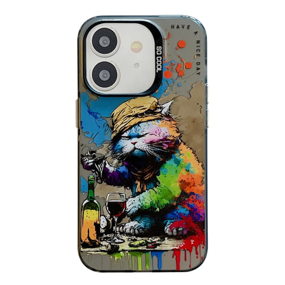 Animal Pattern Oil Painting Series PC + TPU Phone Case for iPhone 11 (Drinking Cat) - Mos Accessories