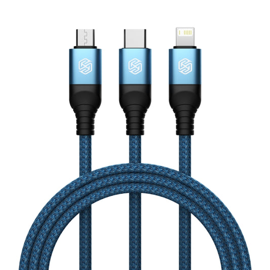 Nillkin Swift Pro 3 in 1 USB to 8 Pin + USB-C + Micro USB Fast Charging Cable - Blue - MosAccessories.co.uk