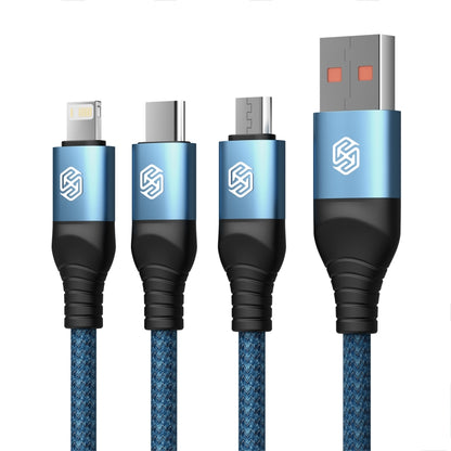 Nillkin Swift Pro 3 in 1 USB to 8 Pin + USB-C + Micro USB Fast Charging Cable - Blue - MosAccessories.co.uk