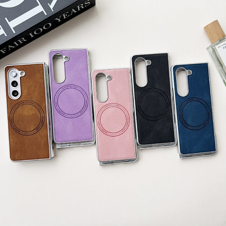 Skin Feel PU Leather Texture MagSafe Pearlescent Paint Phone Case - For Samsung Galaxy Z Fold5 - MosAccessories.co.uk