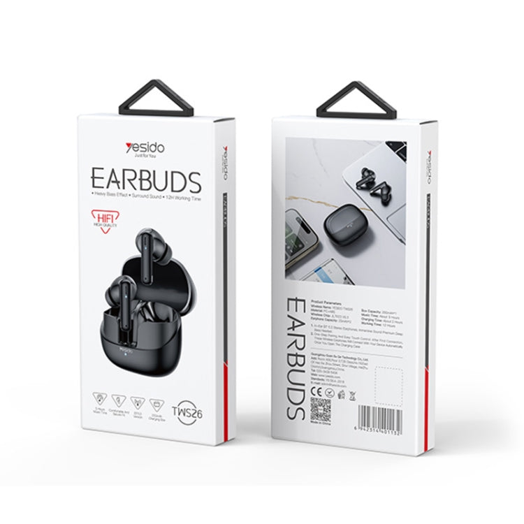 Yesido TWS26 TWS Wireless Bluetooth Earphone - Black - MosAccessories.co.uk