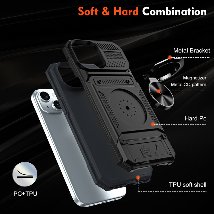 TPU+PC Shockproof Card Pocket Black Case with Metal Ring Holder - For iPhone 15 - MosAccessories.co.uk