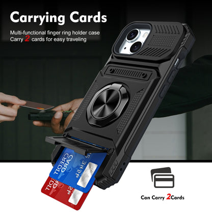 TPU+PC Shockproof Card Pocket Black Case with Metal Ring Holder - For iPhone 15 - MosAccessories.co.uk