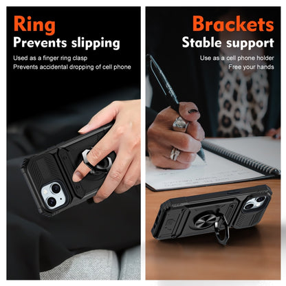 TPU+PC Shockproof Card Pocket Black Case with Metal Ring Holder - For iPhone 15 - MosAccessories.co.uk