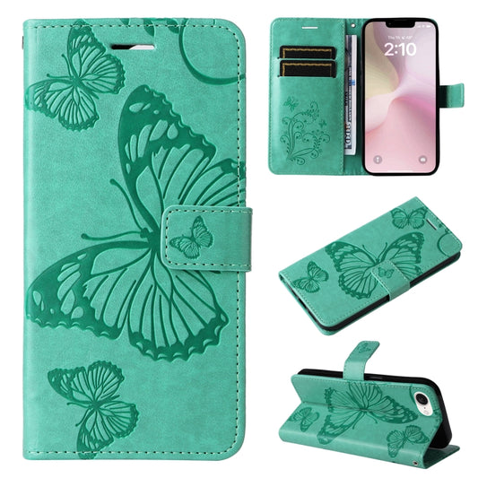 3D Butterfly Embossed Pattern Flip PU Leather Phone Case - For iPhone 16e