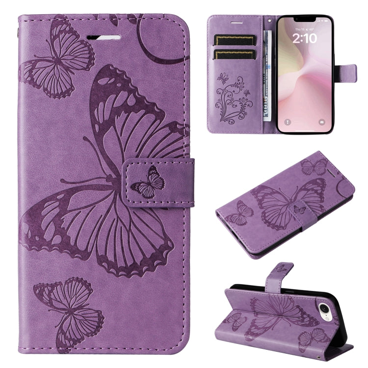 3D Butterfly Embossed Pattern Flip PU Leather Phone Case - For iPhone 16e