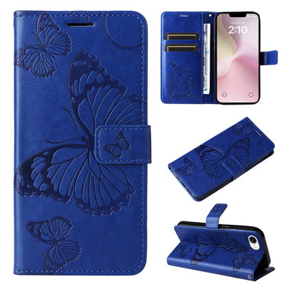 3D Butterfly Embossed Pattern Flip PU Leather Phone Case - For iPhone 16e