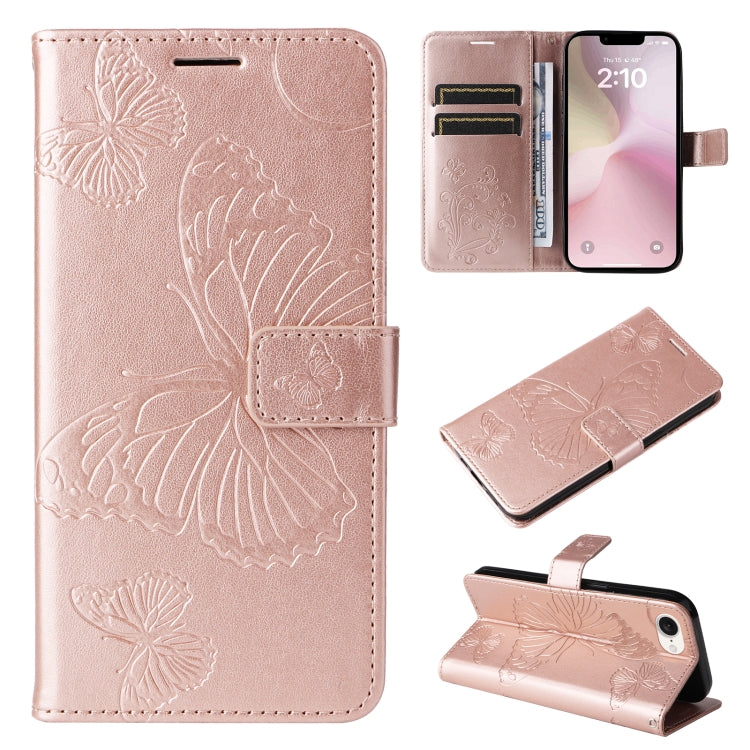 3D Butterfly Embossed Pattern Flip PU Leather Phone Case - For iPhone 16e