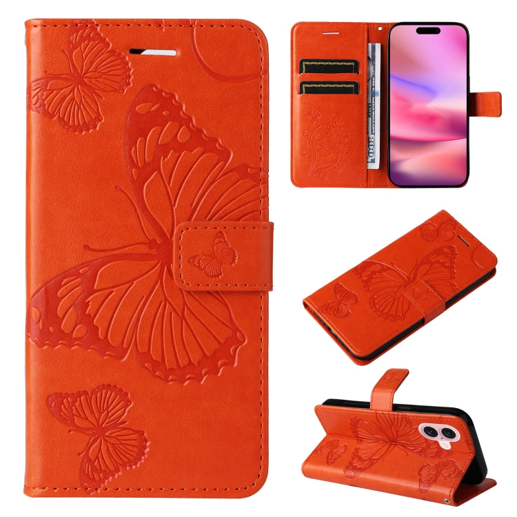 3D Butterfly Embossed Pattern Flip PU Leather Phone Case - For iPhone 16 Series