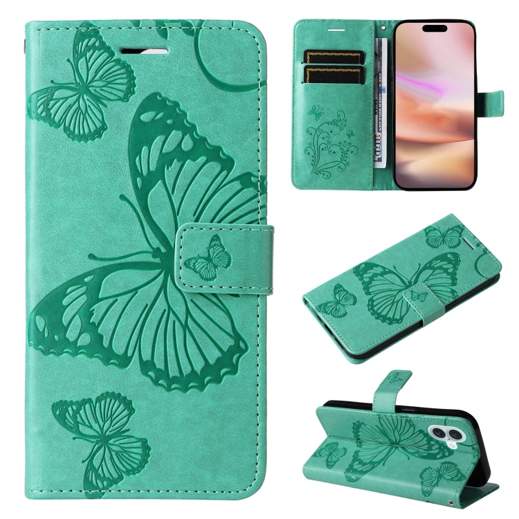 3D Butterfly Embossed Pattern Flip PU Leather Phone Case - For iPhone 16 Series