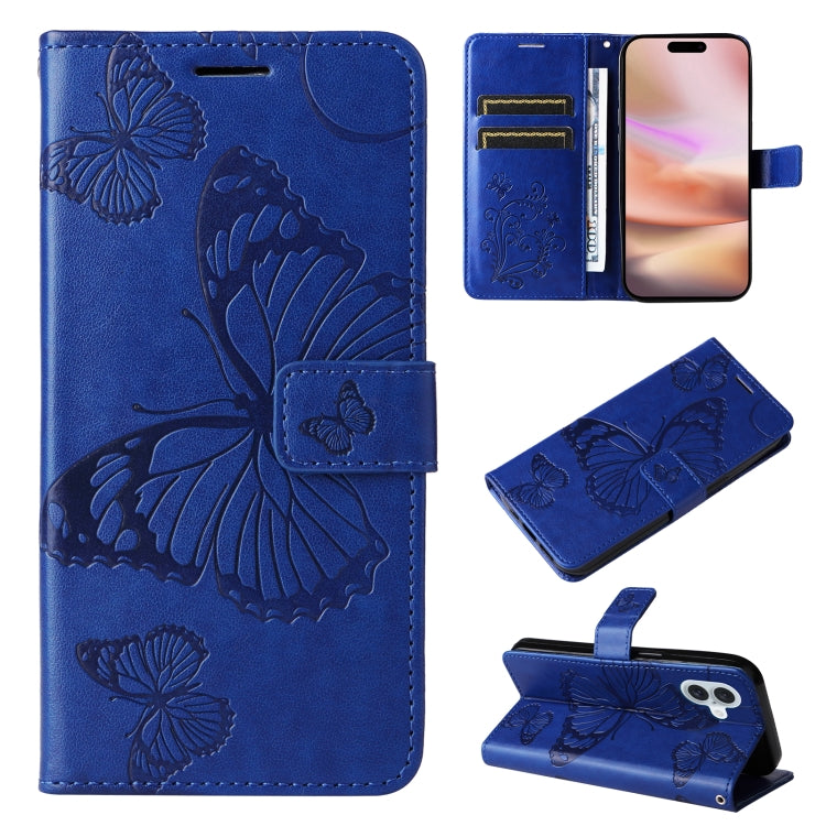 3D Butterfly Embossed Pattern Flip PU Leather Phone Case - For iPhone 16 Series