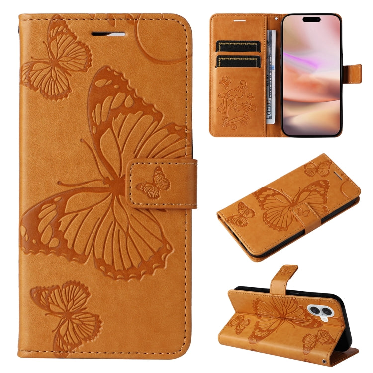 3D Butterfly Embossed Pattern Flip PU Leather Phone Case - For iPhone 16 Series