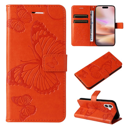 3D Butterfly Embossed Pattern Flip PU Leather Phone Case - For iPhone 16 Series