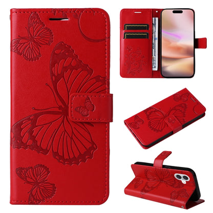 3D Butterfly Embossed Pattern Flip PU Leather Phone Case - For iPhone 16 Series