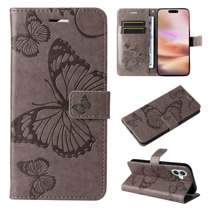 3D Butterfly Embossed Pattern Flip PU Leather Phone Case - For iPhone 16 Series