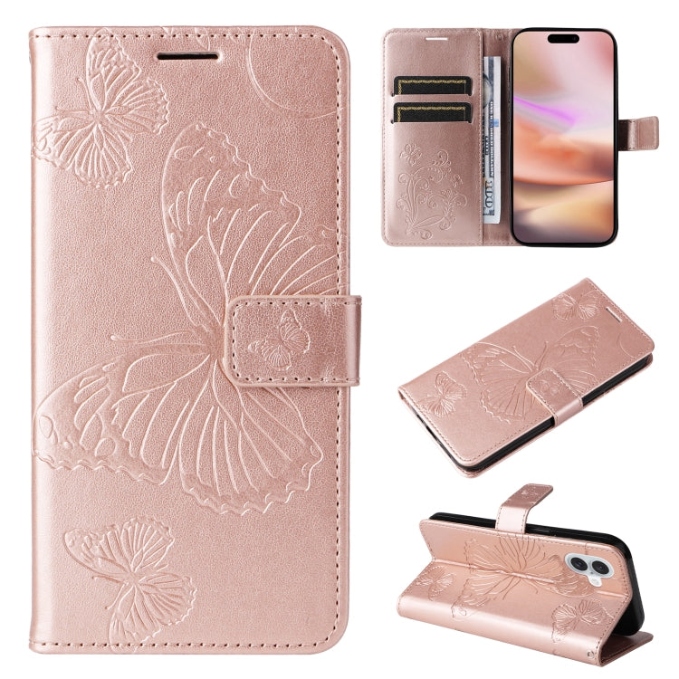 3D Butterfly Embossed Pattern Flip PU Leather Phone Case - For iPhone 16 Series