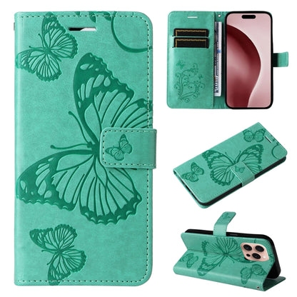 3D Butterfly Embossed Pattern Flip PU Leather Phone Case - For iPhone 16 Series