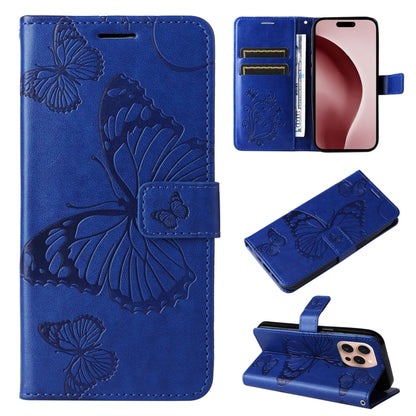 3D Butterfly Embossed Pattern Flip PU Leather Phone Case - For iPhone 16 Series