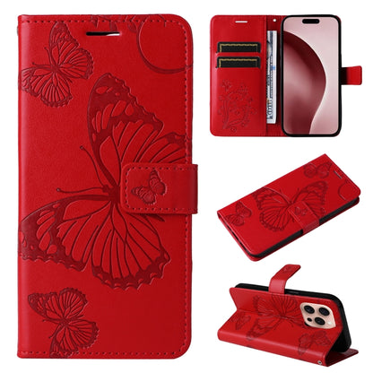 3D Butterfly Embossed Pattern Flip PU Leather Phone Case - For iPhone 16 Series