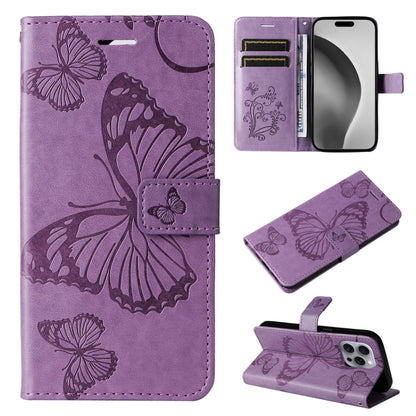 3D Butterfly Embossed Pattern Flip PU Leather Phone Case - For iPhone 16 Series