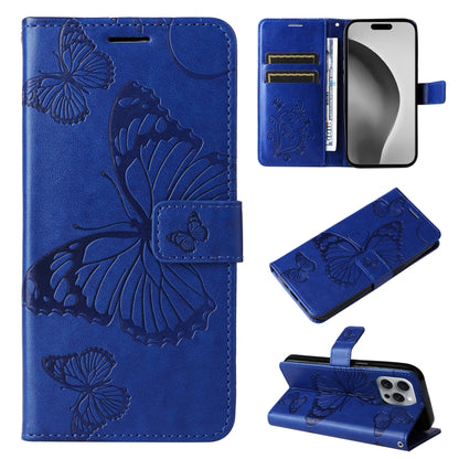 3D Butterfly Embossed Pattern Flip PU Leather Phone Case - For iPhone 16 Series