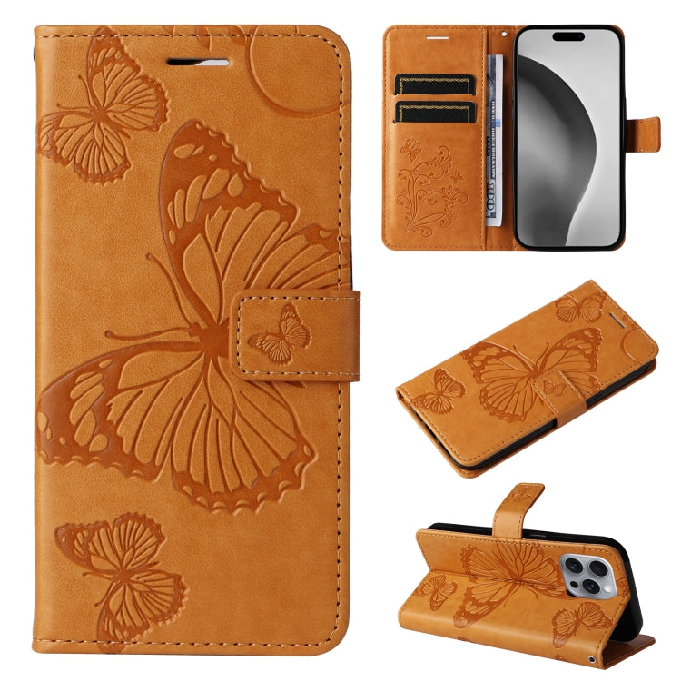 3D Butterfly Embossed Pattern Flip PU Leather Phone Case - For iPhone 16 Series