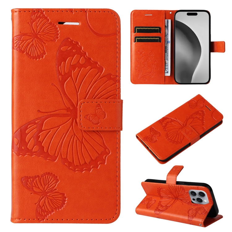 3D Butterfly Embossed Pattern Flip PU Leather Phone Case - For iPhone 16 Series