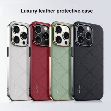 Plain Leather PC Back Phone Case - For iPhone 16 Pro - MosAccessories.co.uk