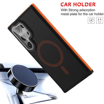 Magsafe Dual-Color Skin Feel Lens Film Phone Case with Lens Fold Holder, For Samsung Galaxy S24 Ultra 5G