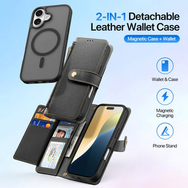 Dux Ducis Lawa Series 2 in 1 Wallet Zipper Detachable MagSafe Phone Case with Lanyard - For iPhone 16 / 15 Pro Max / 15 Pro / 15 Plus / 15