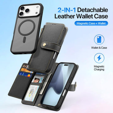Dux Ducis Lawa Series 2 in 1 Wallet Zipper Detachable MagSafe Phone Case with Lanyard - For iPhone 17 Pro Max / 17 Pro / 17 / 17 Air / 16e / 16 Pro Max / 16 Pro / 16 Plus