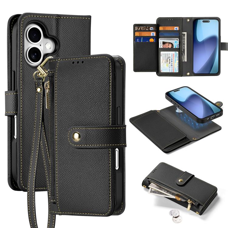 Dux Ducis Lawa Series 2 in 1 Wallet Zipper Detachable MagSafe Phone Case with Lanyard - For iPhone 17 Pro Max / 17 Pro / 17 / 17 Air / 16e / 16 Pro Max / 16 Pro / 16 Plus