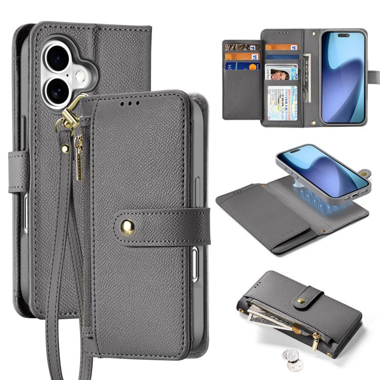 Dux Ducis Lawa Series 2 in 1 Wallet Zipper Detachable MagSafe Phone Case with Lanyard - For iPhone 17 Pro Max / 17 Pro / 17 / 17 Air / 16e / 16 Pro Max / 16 Pro / 16 Plus