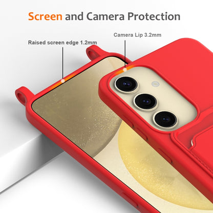 Card Slot Solid Colour Liquid Silicone Phone Case with Lanyard - For Samsung Galaxy S25 Series / S24 FE