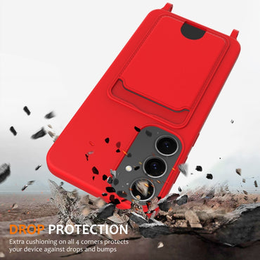 Integrated Card Bag Solid Color Liquid Silicone Phone Case with Lanyard, For Samsung Galaxy S25+ 5G, For Samsung Galaxy S25 Ultra 5G, For Samsung Galaxy S24 FE 5G