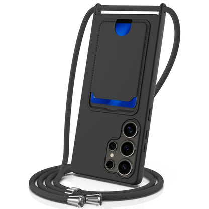 Integrated Card Bag Solid Colour Liquid Silicone Phone Case with Lanyard - For Samsung Galaxy S25+ / S25 Ultra / S24 FE