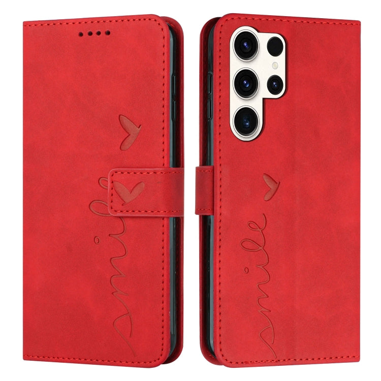 Skin Feel Heart Embossed PU Leather Phone Case with Long Lanyard - For Samsung Galaxy S25 Edge / S25 / S24 / S25+ / S24+ / S25 Ultra