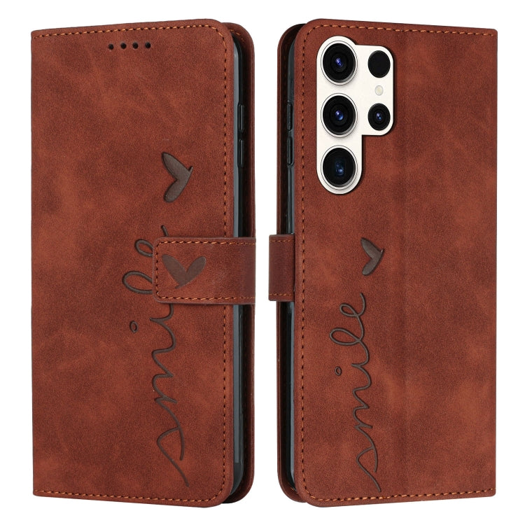 Skin Feel Heart Embossed PU Leather Phone Case with Long Lanyard - For Samsung Galaxy S25 Edge / S25 / S24 / S25+ / S24+ / S25 Ultra