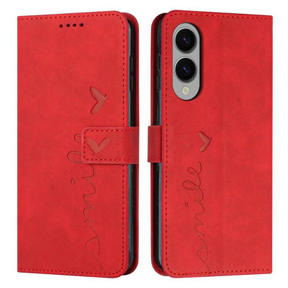 Skin Feel Heart Embossed PU Leather Phone Case with Long Lanyard - For Samsung Galaxy S25 Edge / S25 / S24 / S25+ / S24+ / S25 Ultra