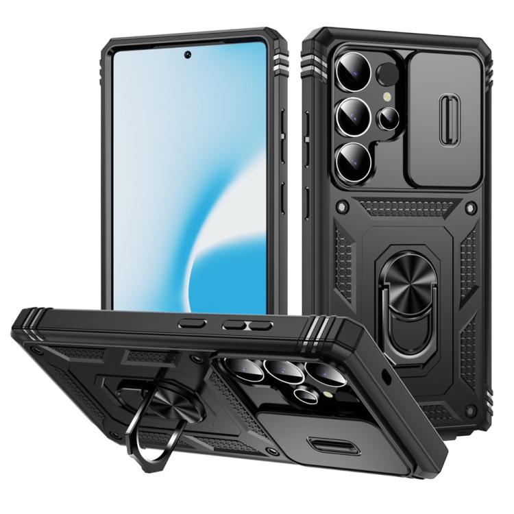 Sliding CamShield TPU Hybrid PC Phone Case with Holder - For Samsung Galaxy S25 Series