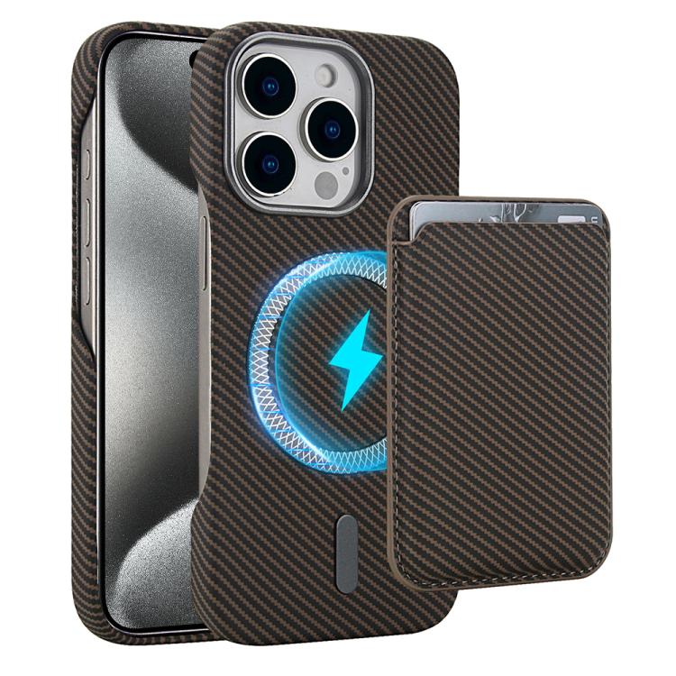 Carbon Fiber MagSafe Magnetic Card Holder Phone Case - For iPhone 15 Pro Max / 15 Pro / 15 Plus / 15