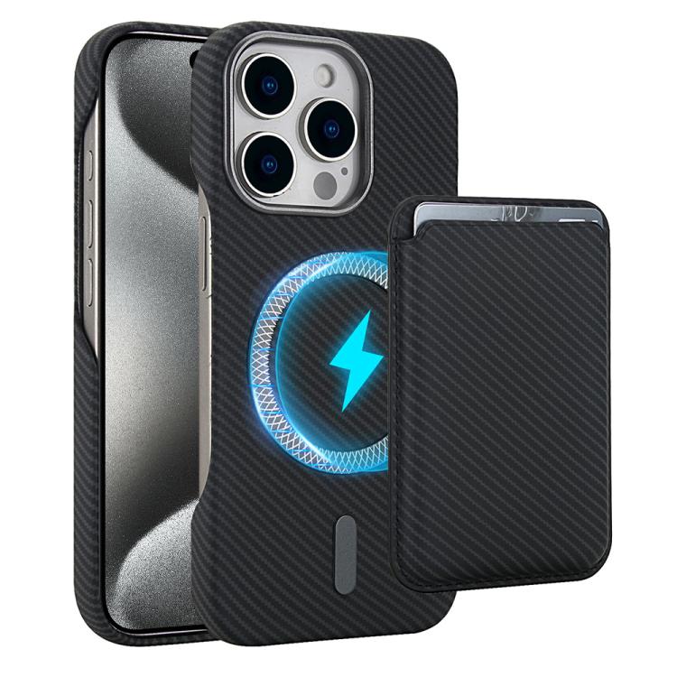 Carbon Fiber MagSafe Magnetic Card Holder Phone Case - For iPhone 15 Pro Max / 15 Pro / 15 Plus / 15